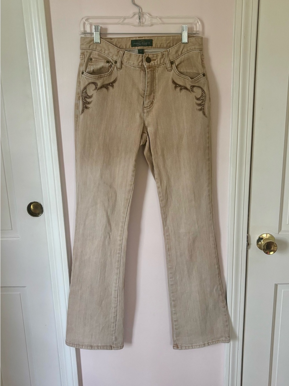 Ralph Lauren Embroidered Bootcut Tan Jeans
